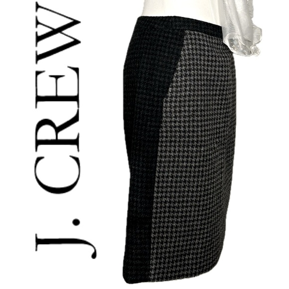J. Crew Houndstooth 100% Wool Grey & Black Color-Block Pencil Skirt Sz 2 - Picture 6 of 12